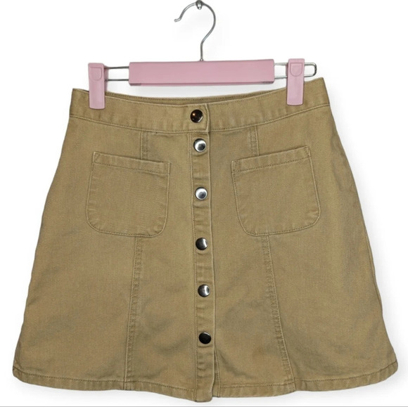BDG Tan Khaki Denim Button Front  Mini Skirt 100% Cotton Woman's Small - Picture 1 of 7